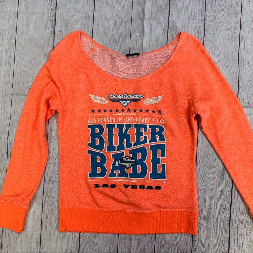 Harley Davidson Y2K “Biker Babe” Las Vegas Orange Shirt